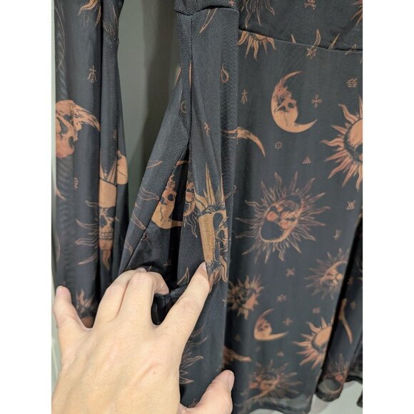 Cosmic Aura Women's Skull Celestial Mesh Bell-Sleeve Dress  Black Tan Sz 2X NWT - Picture 12 of 16
